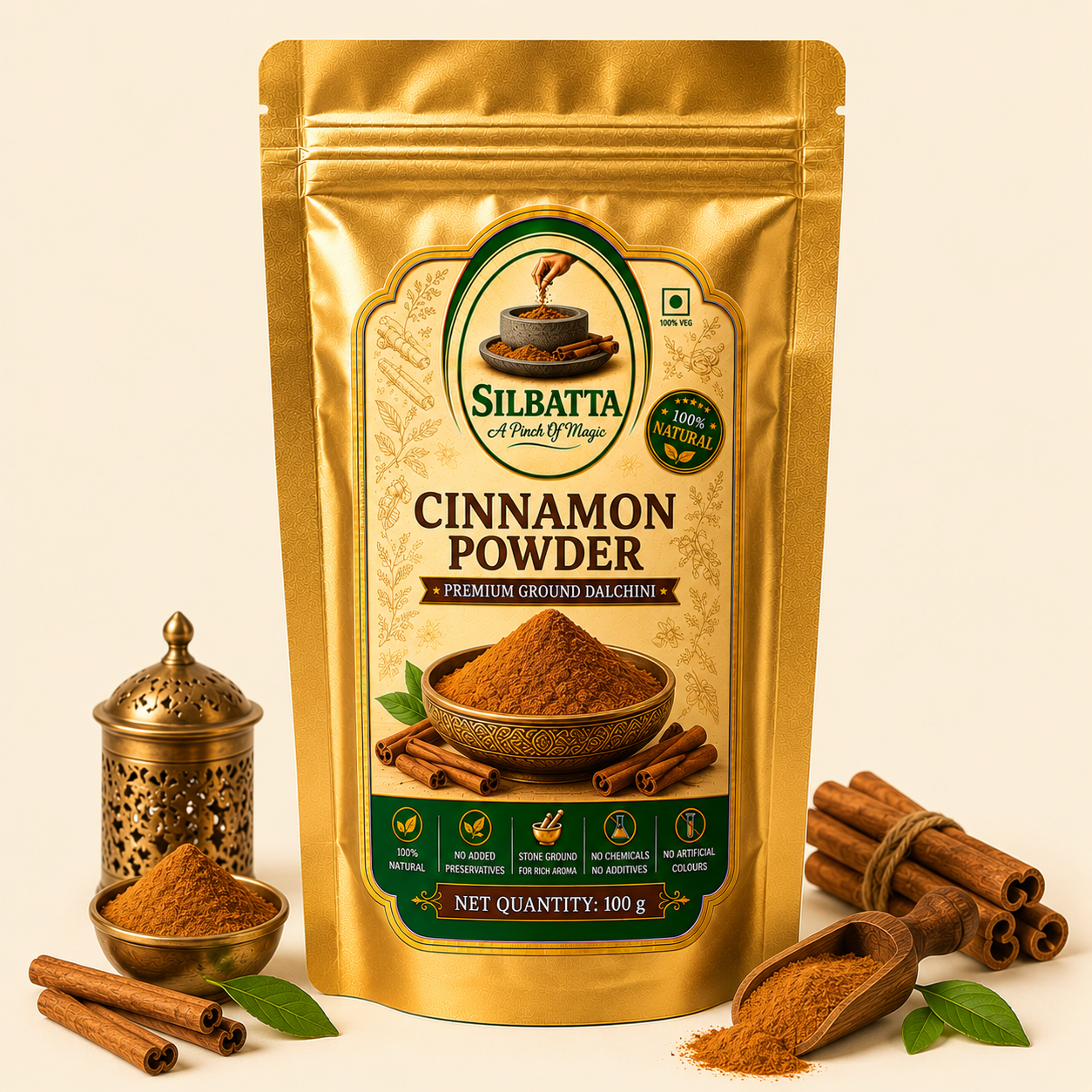 SILBATTA Cinnamon Powder Dalchini 100g premium ground spice pack