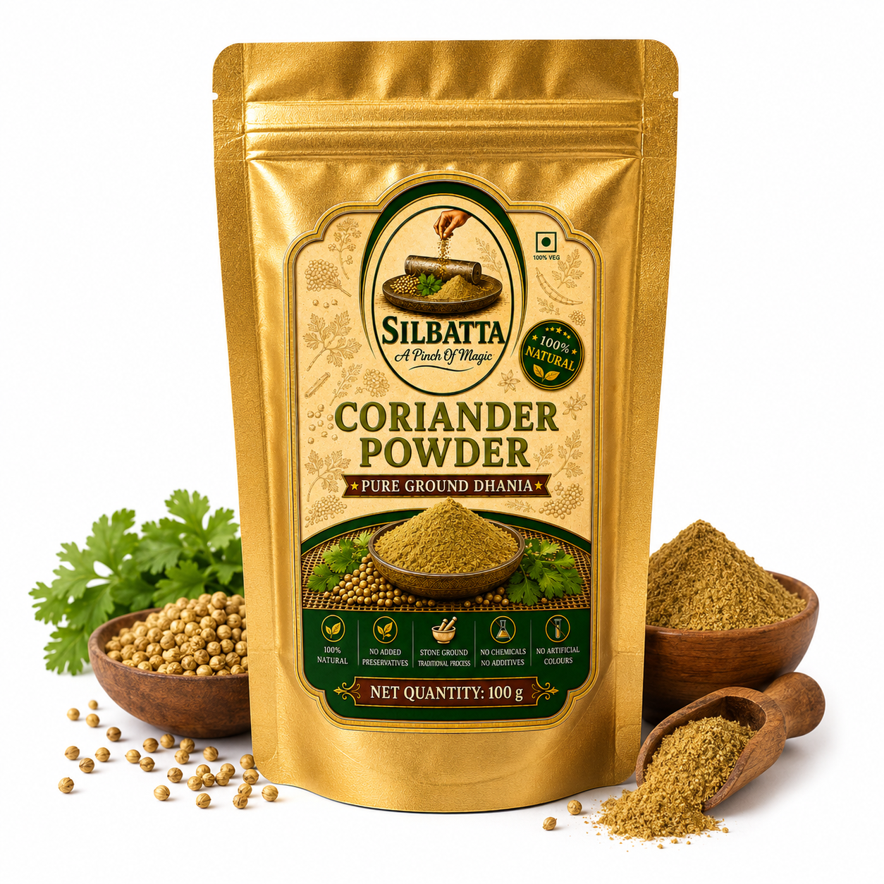 SILBATTA Coriander Powder Dhania 100g premium ground spice pack