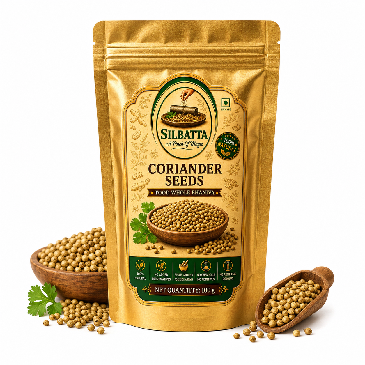 SILBATTA Coriander Seeds Sabut Dhaniya 100g premium whole spice pack