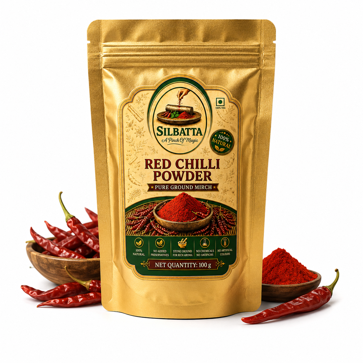 SILBATTA Red Chilli Powder Lal Mirch 100g premium ground spice pack