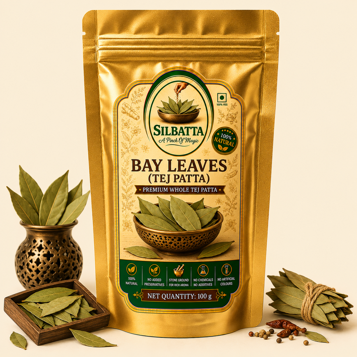 SILBATTA Bay Leaves Tej Patta 100g premium whole spice pack